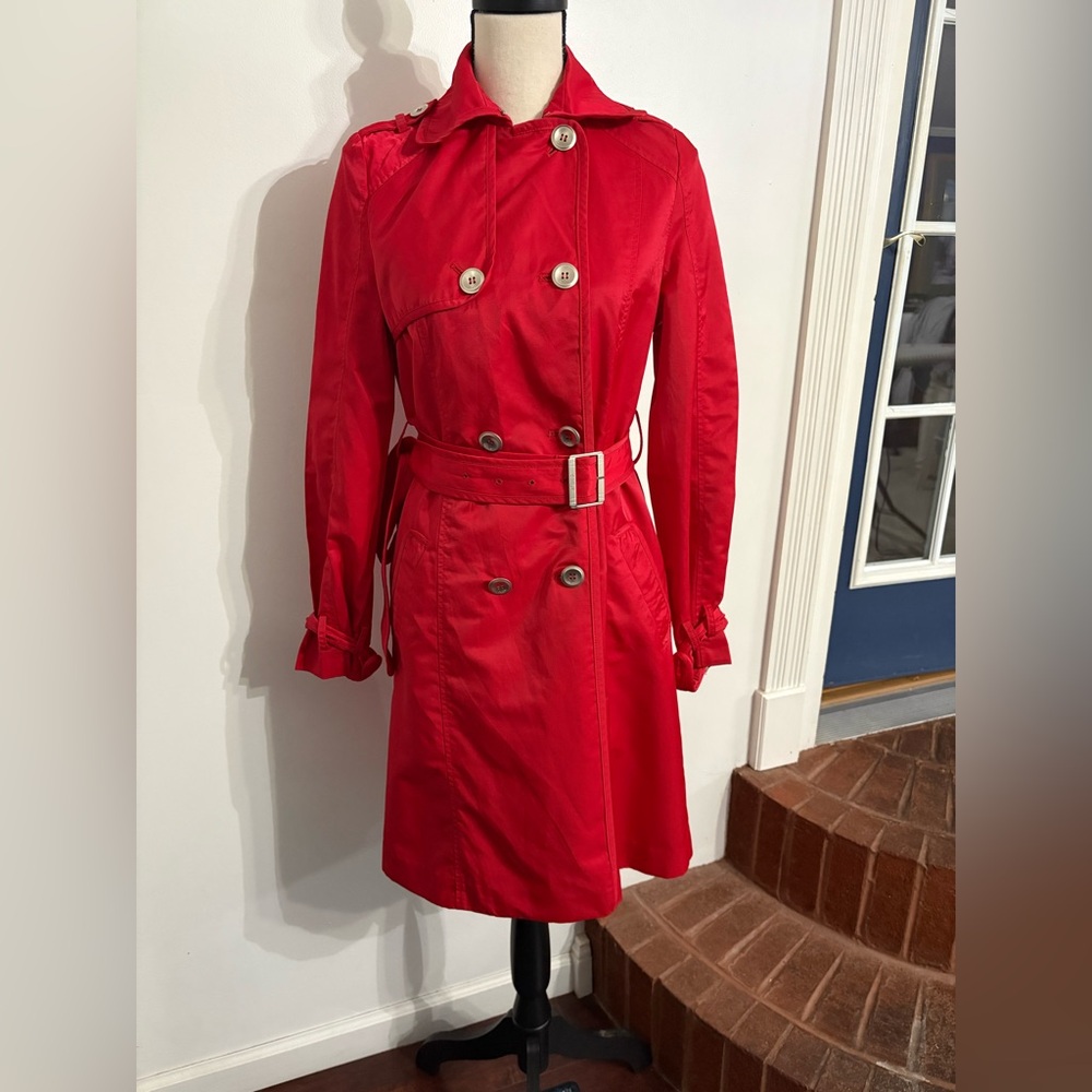 Ab.plus Chic Red Double-Breasted Trench Coat Size Medium